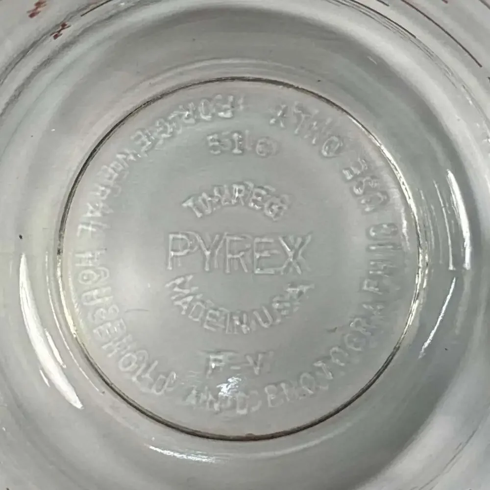 Vtg PYREX 516 Glass Measuring Cup Red Lettering D Handle 2 Cup 1 Pint No Metric